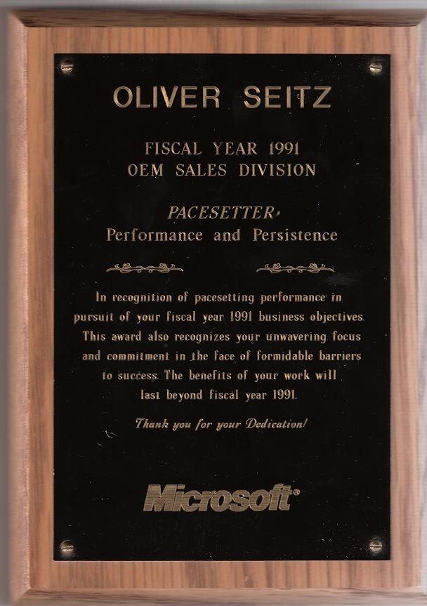 Microsoft Pacesetter Award FY 1991